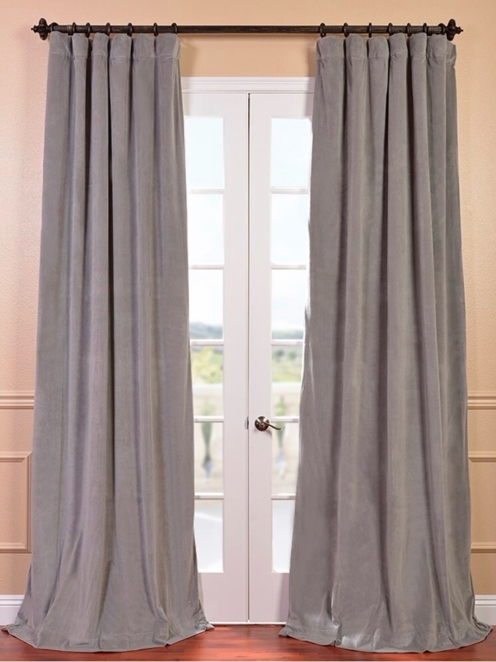 Neutral Gray Velvet Drapery Panels - (2)